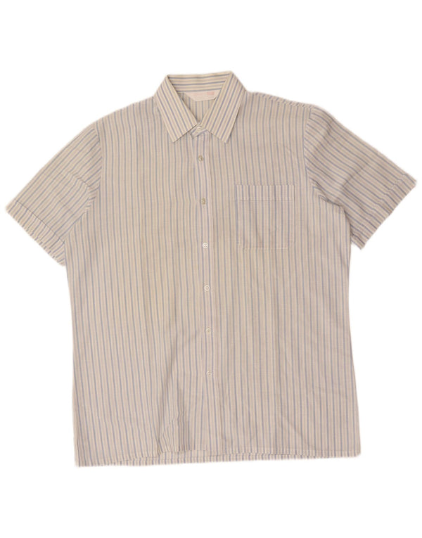 St Michael Camisa de manga corta para hombre de algodón a rayas azules grandes