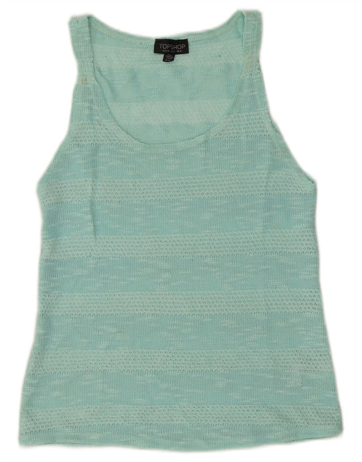 Topshop Top sin mangas para mujer UK 8 Small Turquesa Rayas Poliéster