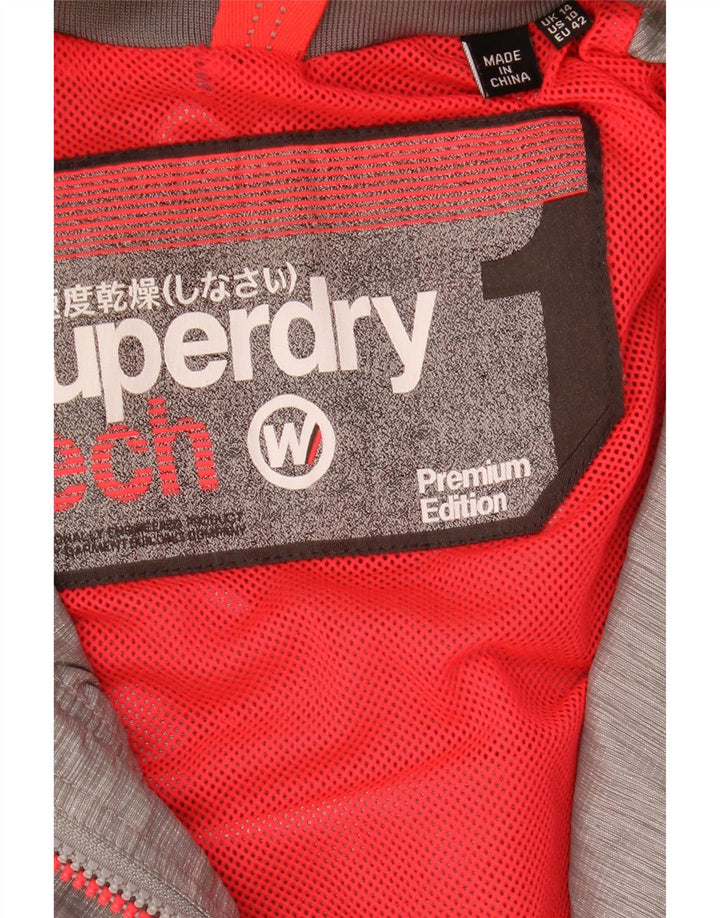 Superdry Chaqueta impermeable con capucha para mujer, talla 44, talla grande, color gris moteado