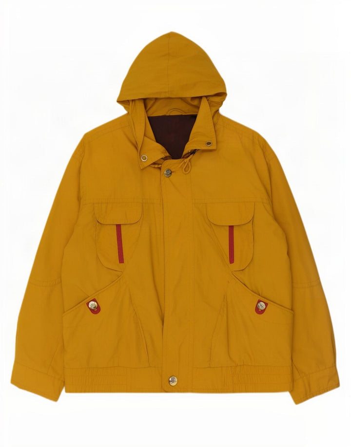 Vintage hombres con capucha chaqueta utilitaria IT 50 poliéster amarillo grande