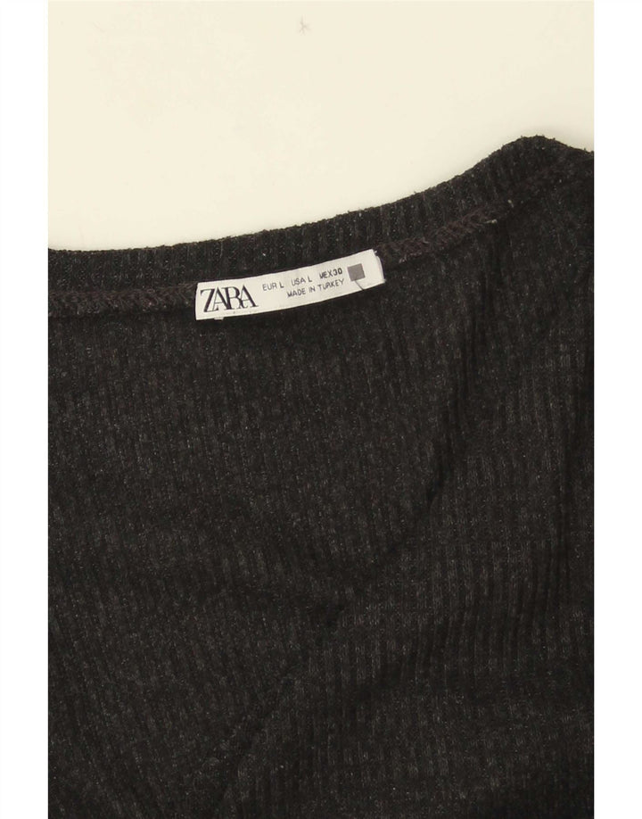 Zara Mujer Camiseta Top Reino Unido 44 Grande Negro