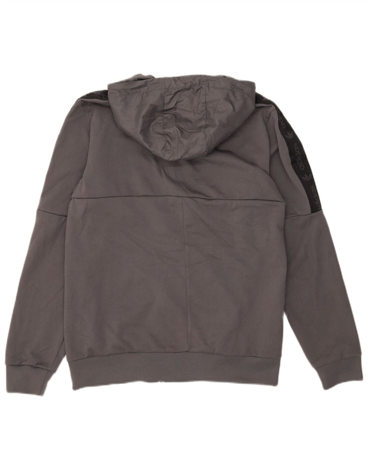 Adidas Hombre Zip Sudadera Con Capucha Suéter Gris Medio Colorblock Poliéster
