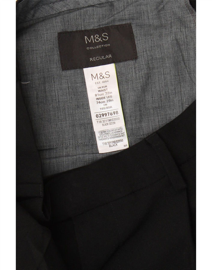 Marks & Spencer Pantalón de traje con pinzas para hombre W32 L29 Poliéster negro
