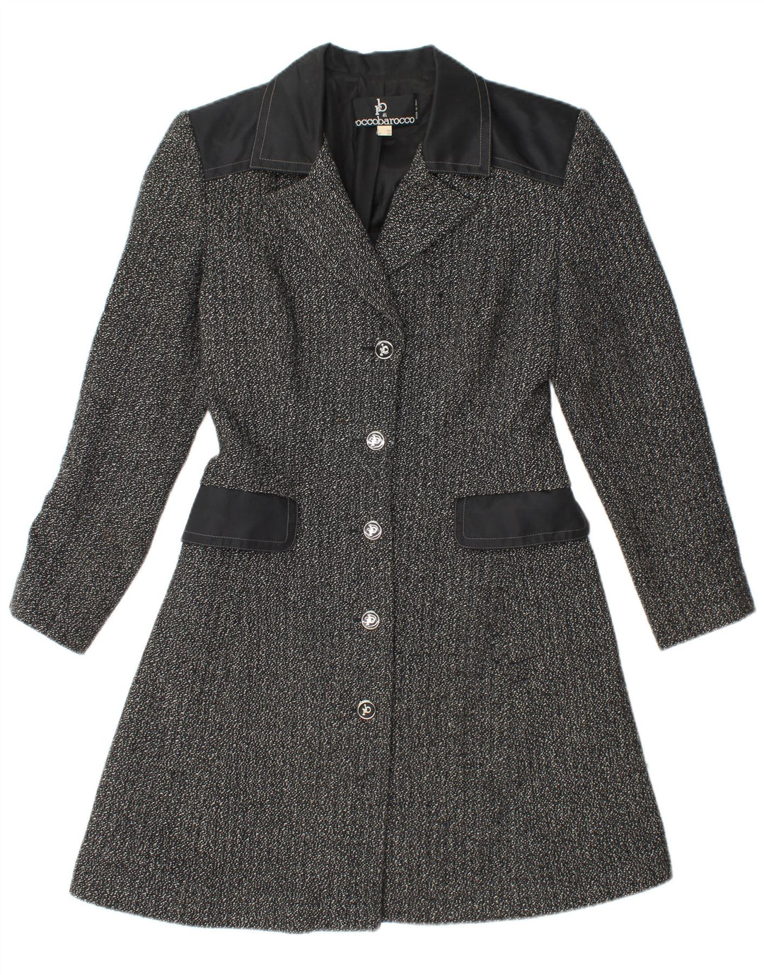 ROCCOBAROCCO Womens Overcoat IT 42 Medium Black Flecked Wool