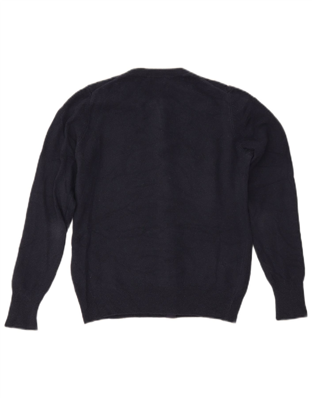 BENETTON Suéter tipo cárdigan corto para mujer UK 6 XS Lana merino azul marino