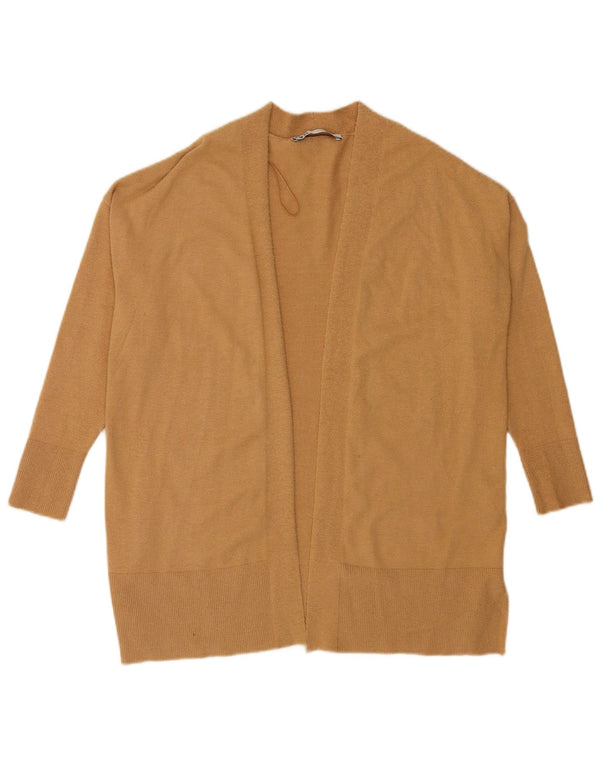 Zara Mujer Cárdigan Abierto Manga 3/4 UK 40 Small Viscosa Beige