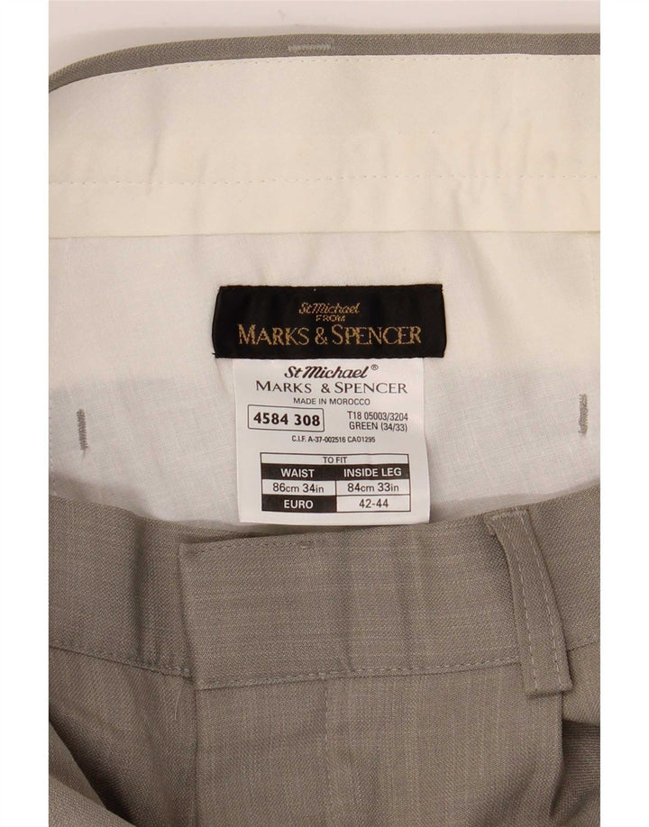 Marks & Spencer Pantalones casuales pegados para hombre W34 L33 Poliéster verde