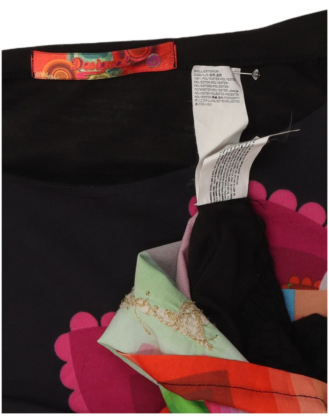 Desigual Top con hombros descubiertos y gráfico extragrande para mujer UK 10 Small Black