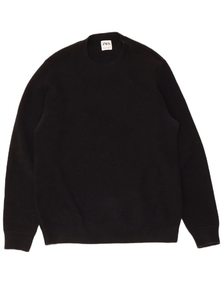 ZARA Hombre Jersey Cuello Redondo Jersey Small Algodón Negro