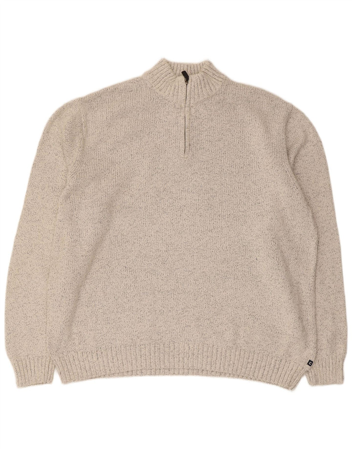 Chaps Suéter tipo jersey con cuello y cremallera para hombre, talla 2XL, algodón moteado gris