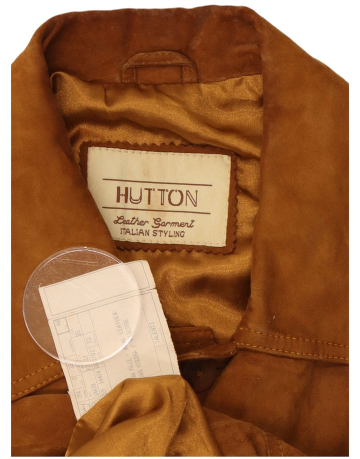 Vintage hombres gamuza chaqueta IT 46 pequeño cuero marrón clásico