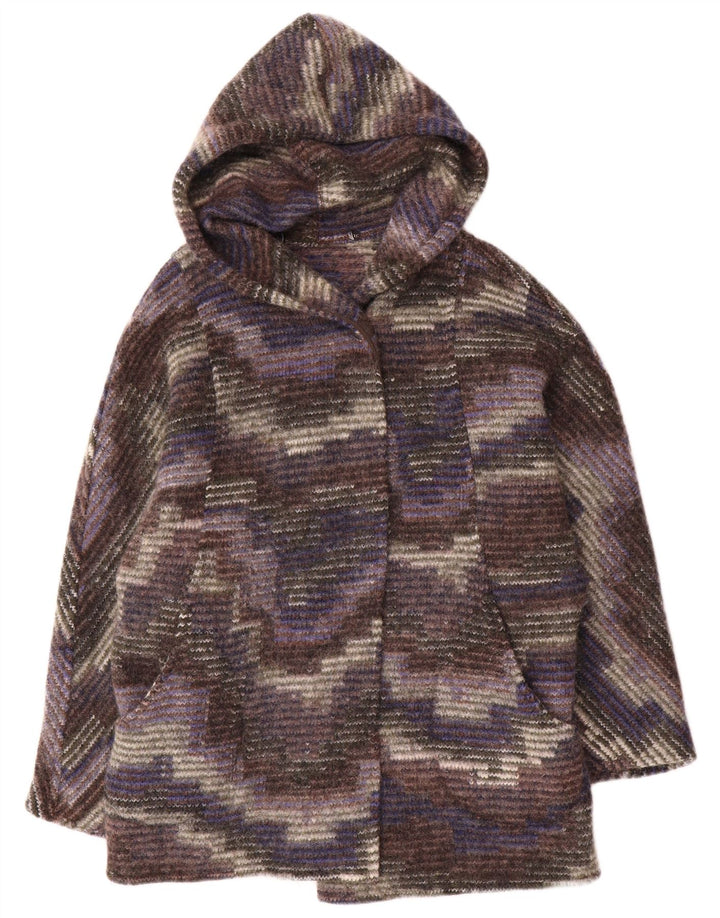 Vintage mujer con capucha abrigo abierto Reino Unido 12 camuflaje multicolor medio
