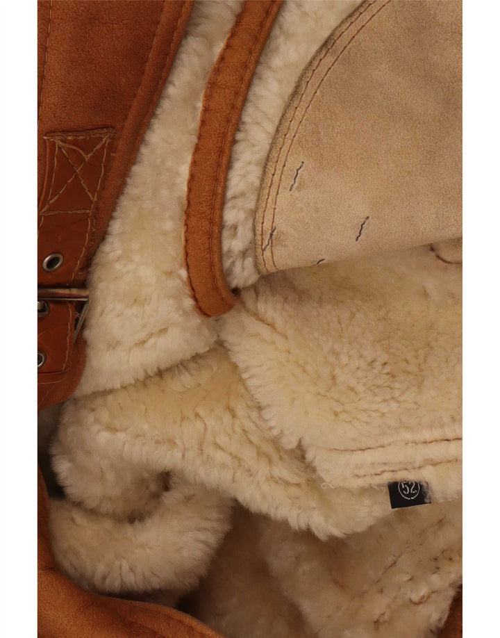 Chaqueta de piel de oveja vintage para hombre IT 52 XL Beige