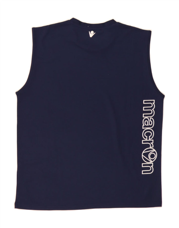 MACRON Mens Graphic Vest Top Medium Navy Blue Polyester Vintage Macron and Second-Hand Macron from Messina Hembry 
