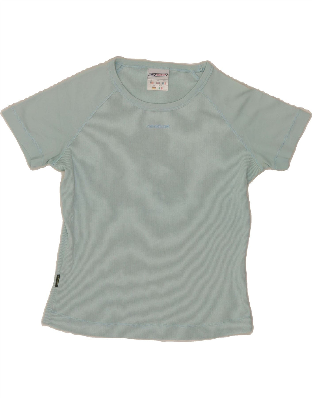 REEBOK Womens Crop T-Shirt Top UK 12 Medium Blue Cotton Vintage Reebok and Second-Hand Reebok from Messina Hembry 