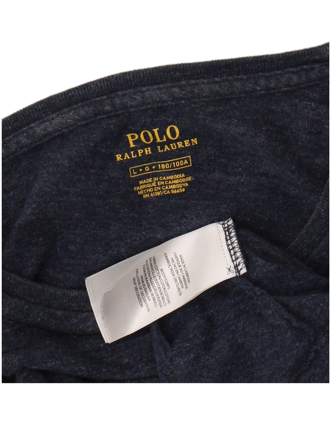 RALPH LAUREN Top para hombre de manga larga de algodón moteado azul marino grande