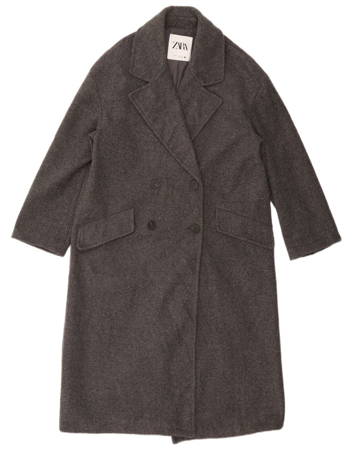ZARA Mujer Abrigo Extragrande De Doble Botonadura UK 6 XS Poliéster Gris
