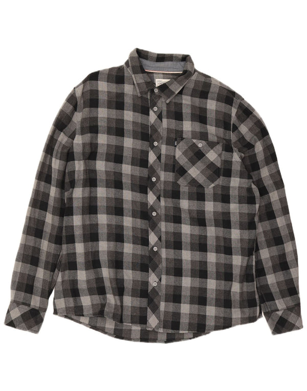 Cherokee Camisa de franela para hombre 2XL Algodón a cuadros gris