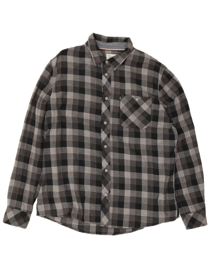 Cherokee Camisa de franela para hombre 2XL Algodón a cuadros gris
