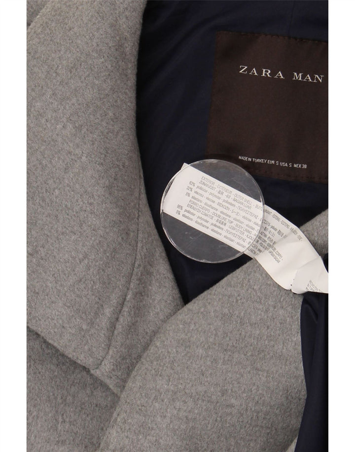 Zara Hombre Abrigo UK 36 Pequeño Gris Poliéster