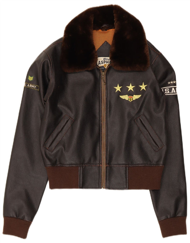Blue Asphalt Chaqueta Bomber Estampada para Mujer UK 40 Small Marrón Colorblock