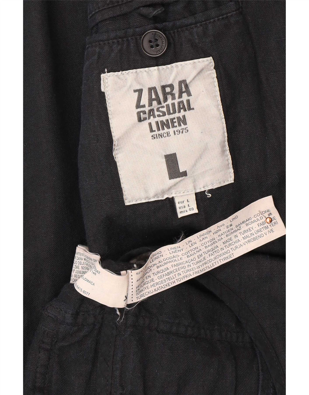 Zara Chaqueta tipo blazer de 3 botones para hombre UK 40 Large Lino azul marino