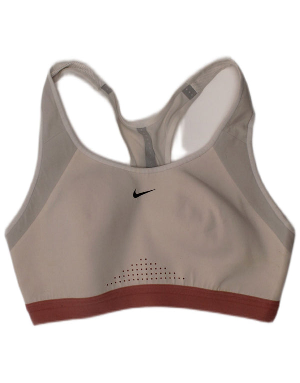 Nike Dri Fit Sujetador deportivo para mujer Top mediano de nailon blanco roto