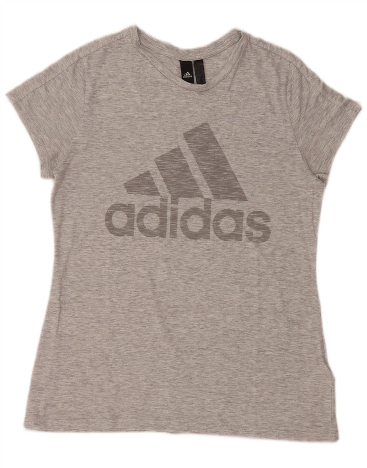 ADIDAS Camiseta gráfica para mujer Top UK 12/14 Poliéster moteado gris medio