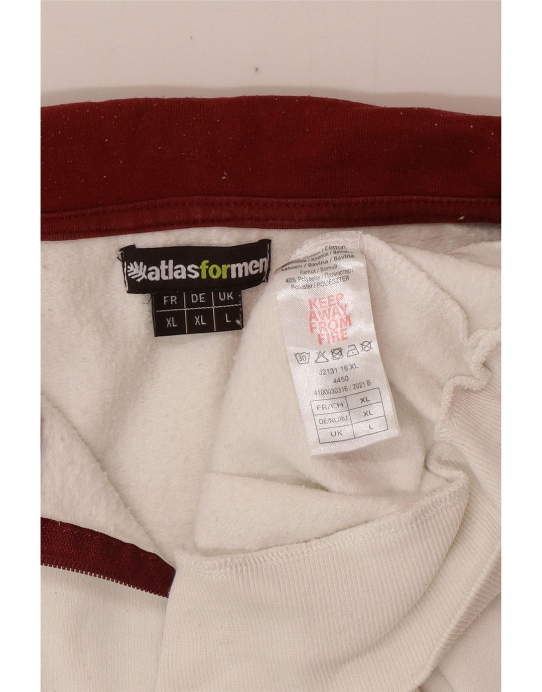 ATLAS FOR MEN Sudadera con cuello y cremallera gráfica para hombre Jumper Large White Cotton