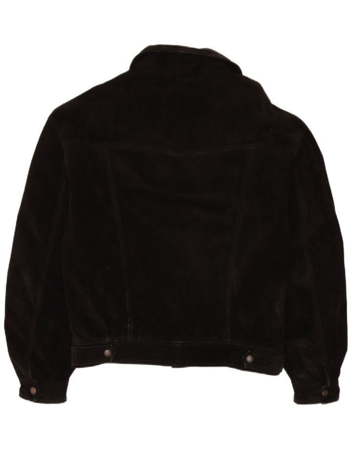 Vintage hombres ante bomber chaqueta IT 50 cuero negro grande
