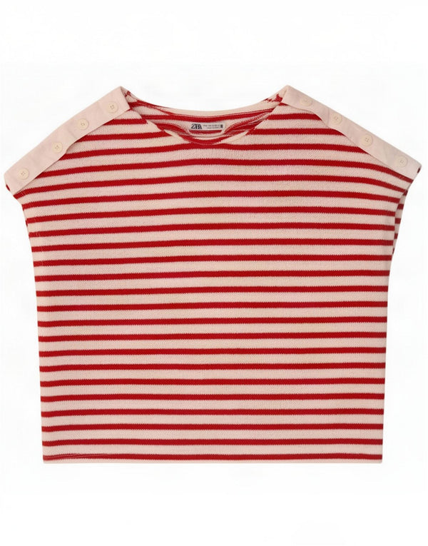 Zara Camiseta corta para mujer UK 44 Mediano Poliéster a rayas rojas
