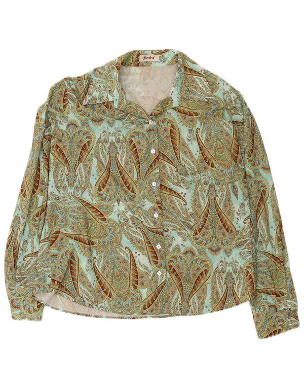 Camisa vintage para mujer holgada IT 52 2XL Verde Paisley Poliéster Retro