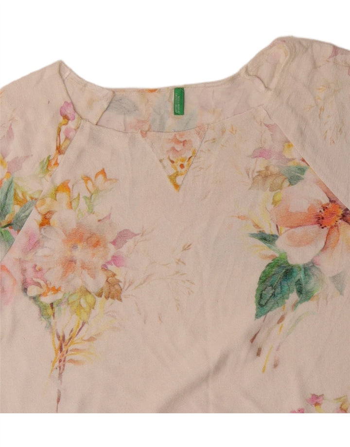 BENETTON Camiseta para mujer Top UK 46 Large Off White Floral