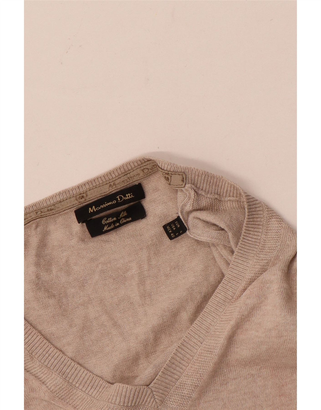 Massimo Dutti Jersey Cuello Pico Hombre Large Beige Algodón