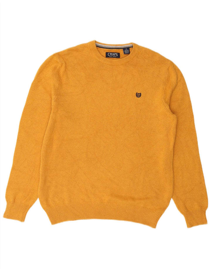 CHAPS Mens Crew Neck Jumper Sweater Medium Yellow Cotton