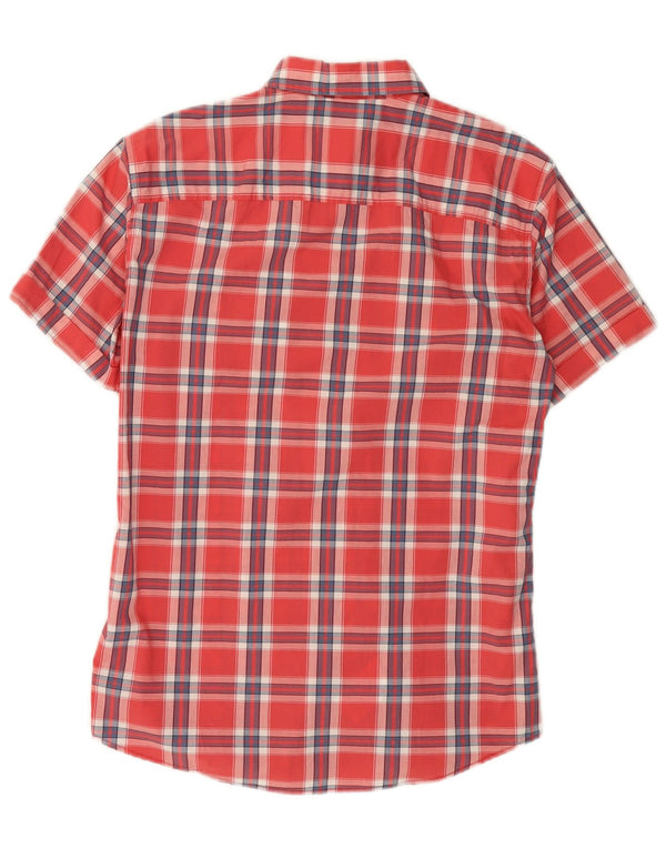 BENETTON Camisa Manga Corta Hombre Algodón Cuadros Rojo Mediano