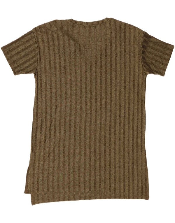Zara Mujer Camiseta Top ES 40 XL Poliéster Rayas Caqui