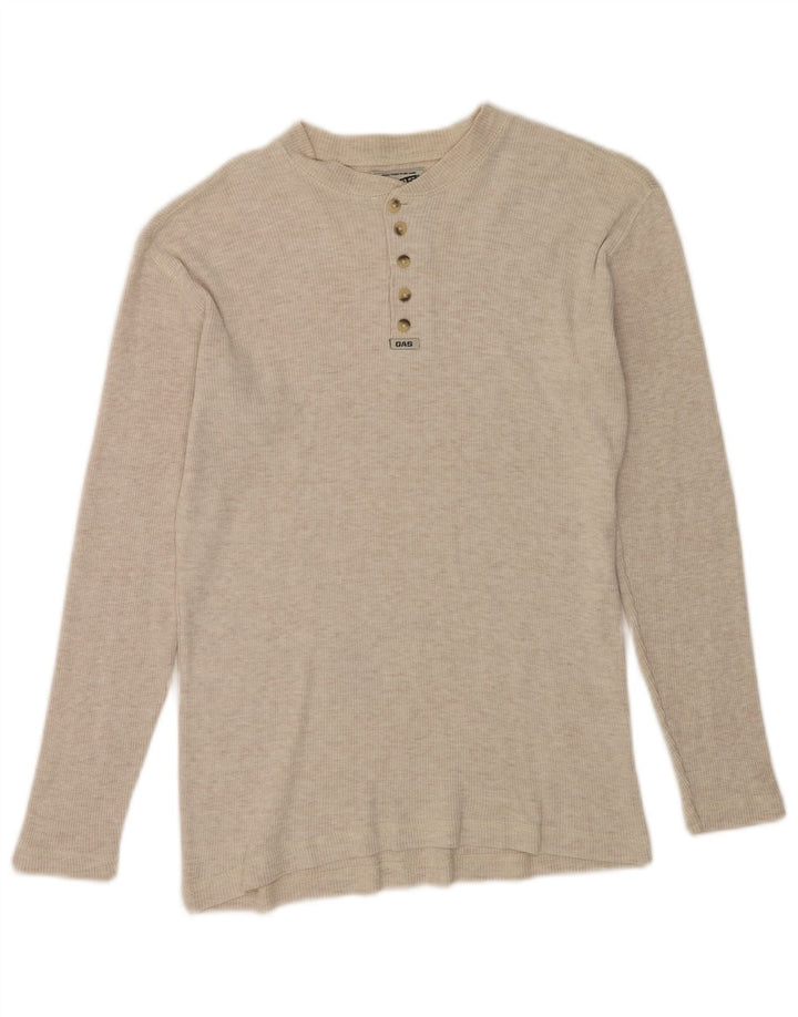 Gas Hombre Top Manga Larga Pequeño Algodón Moteado Beige