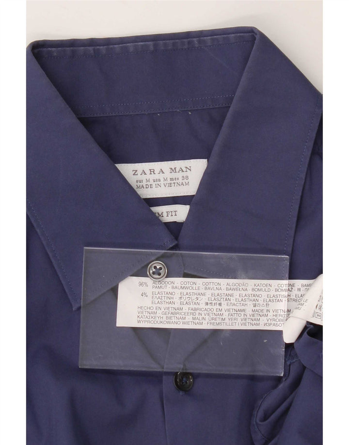 Zara Hombre Camisa Slim Fit Algodón Azul Medio