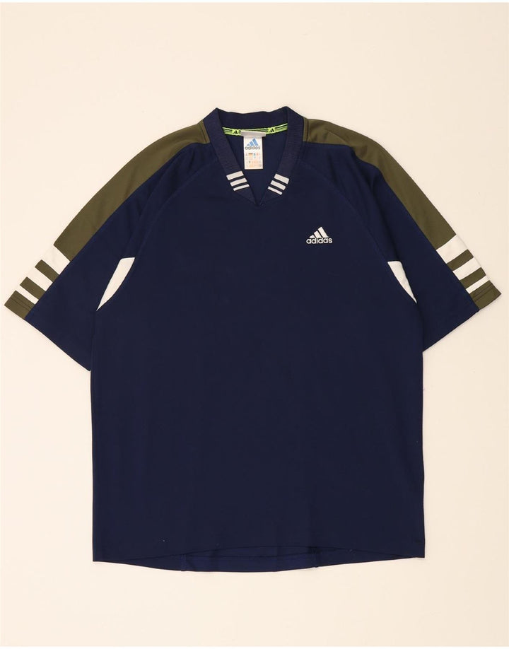 ADIDAS Mens T-Shirt Top UK 40/42 Medium Navy Blue Colourblock Polyester Vintage Adidas and Second-Hand Adidas from Messina Hembry 