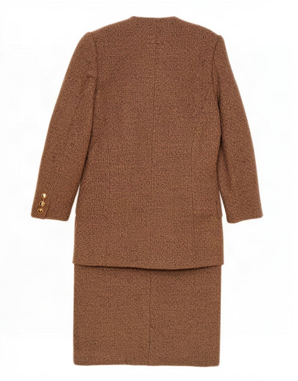 Vintage Womens 6 Button 2 Piece Skirt Set UK 14 Medium W30 Brown
