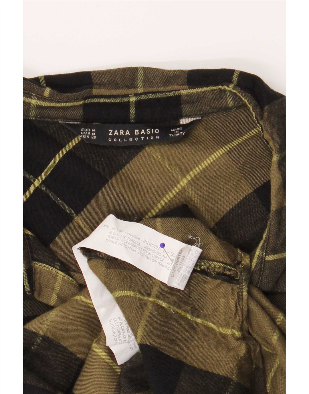 Zara Mujer Camisa De Franela UK 44 Viscosa A Cuadros Verde Medio