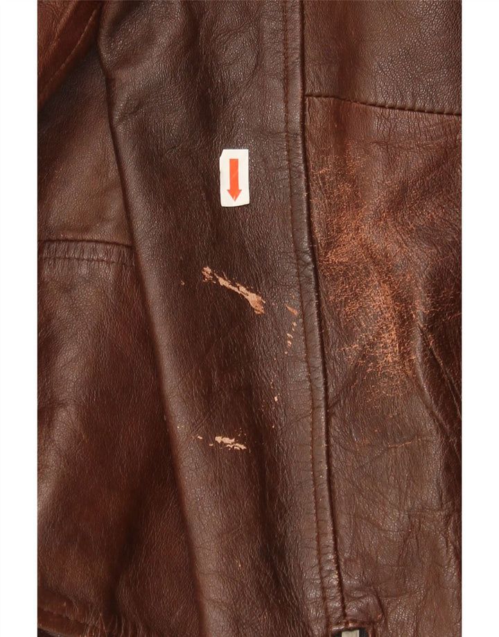 Jack & Jones Chaqueta motera de cuero para hombre UK 40 Large Cuero marrón