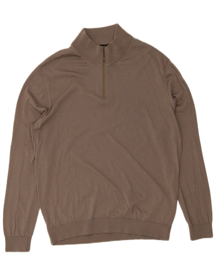 Massimo Dutti Jersey Hombre con Cremallera y Cuello 2XL Lana Marrón