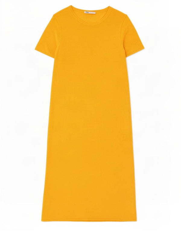 Zara Mujer Vestido Jersey De Manga Corta UK 46 Large Lino Naranja