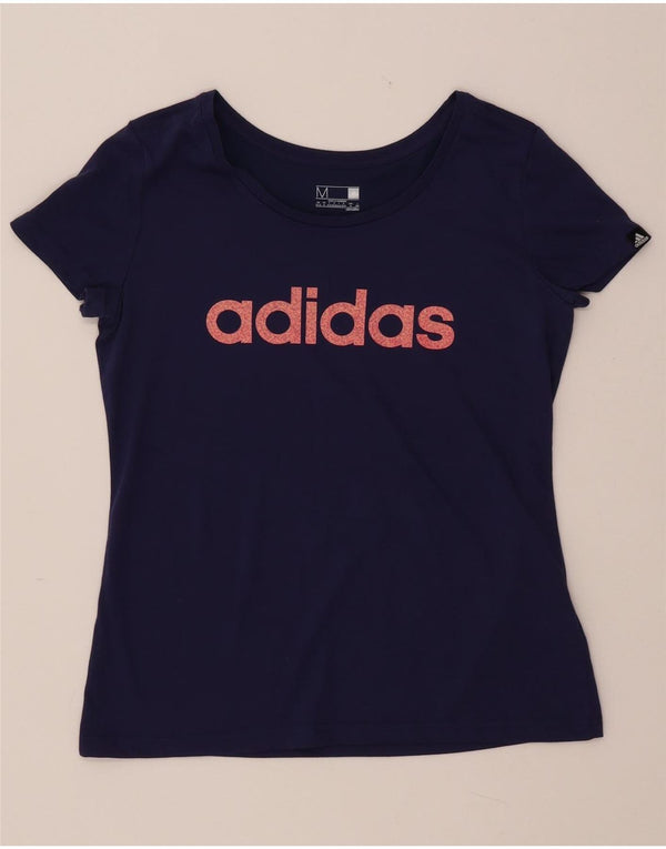 ADIDAS Mujer Climalite Graphic Camiseta Top UK 12/14 Medio Azul Marino