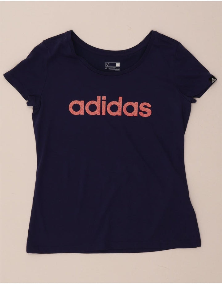 ADIDAS Mujer Climalite Graphic Camiseta Top UK 12/14 Medio Azul Marino