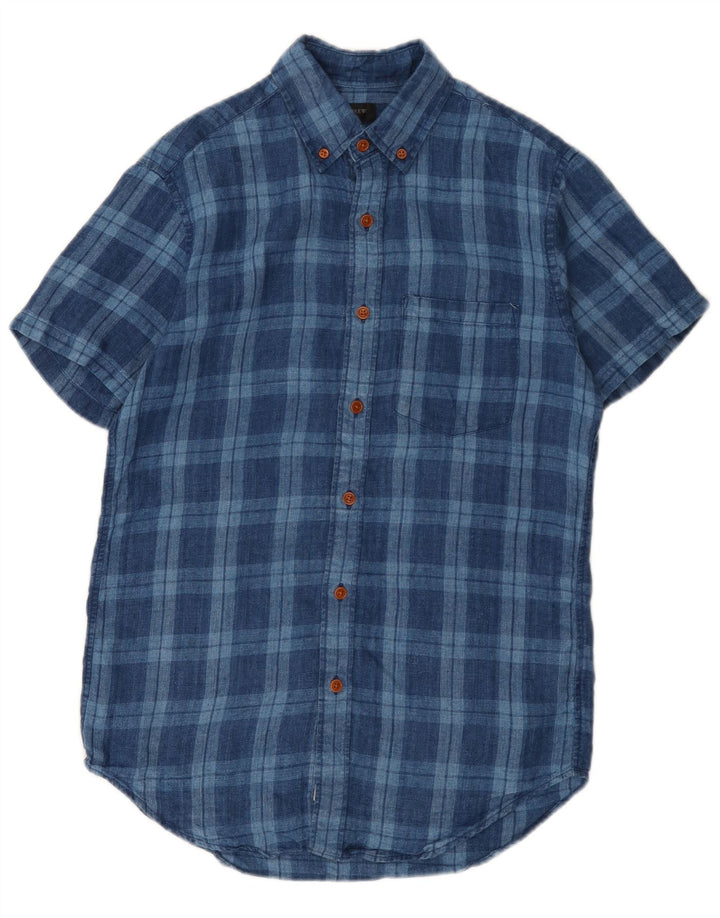 J. CREW Camisa de manga corta para hombre XS Blue Check Linen