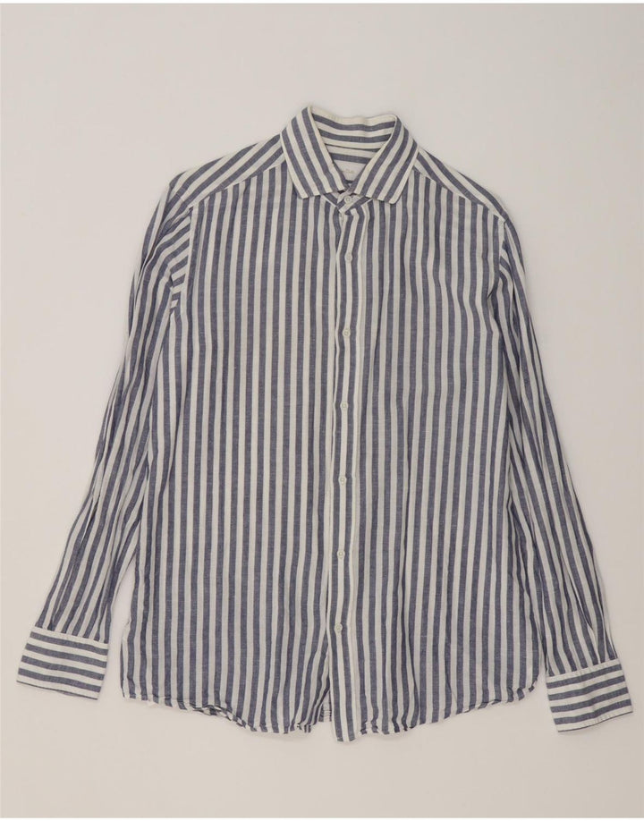 MASSIMO DUTTI Camisa Hombre Algodón Rayas Azul Medio