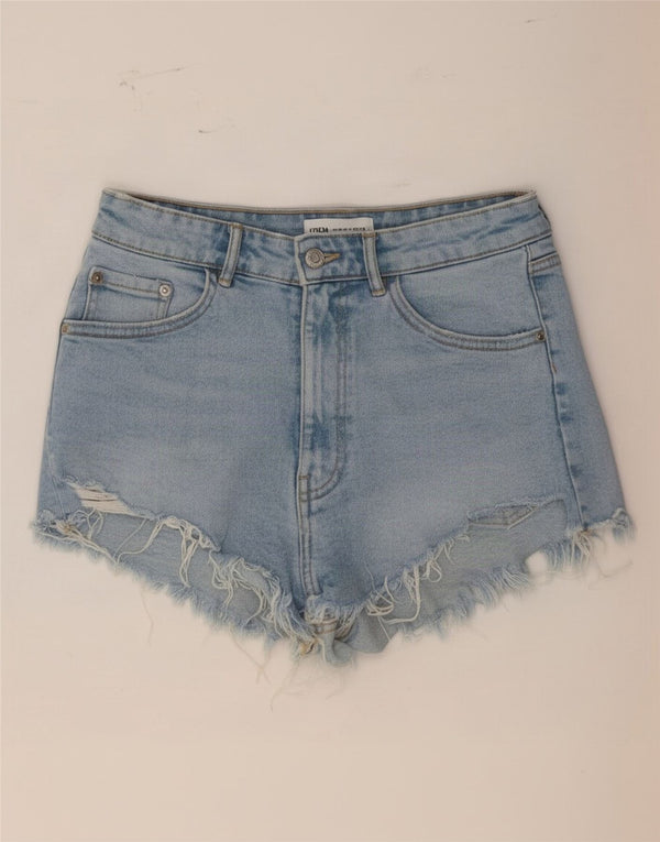 Zara Pantalones cortos de mezclilla desgastados de cintura alta para mujer EU 38 Small W28 Azul